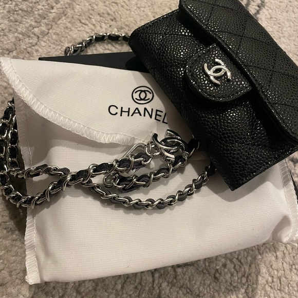 CHANEL Handbags - Chanel Black mini caviar Quilted Leather Wallet
